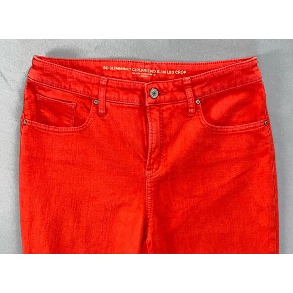 Chico's So Slimming Girlfriend Slim Leg Crop Raw Cuff Stretch Jeans. Red, Size 6 - Picture 2 of 5